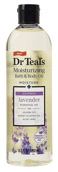 Dr Teal's Moisturizing Bath and Body Oil, Soothe & Sleep with Lavender Essential Oil, 8.8 fl oz