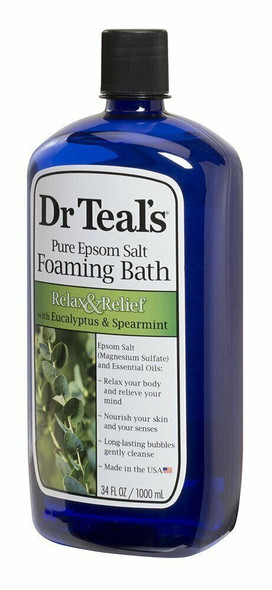Dr Teal's Foaming Bath Epsom Salt Relax & Relief Eucalyptus & Spearmint 34 Ounce