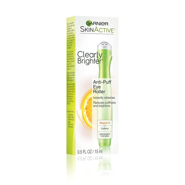 Garnier Clearly Brighter Anti-Puff Eye Roller, 0.5 Fl Oz (15mL), 3 Count (Packaging May Vary)