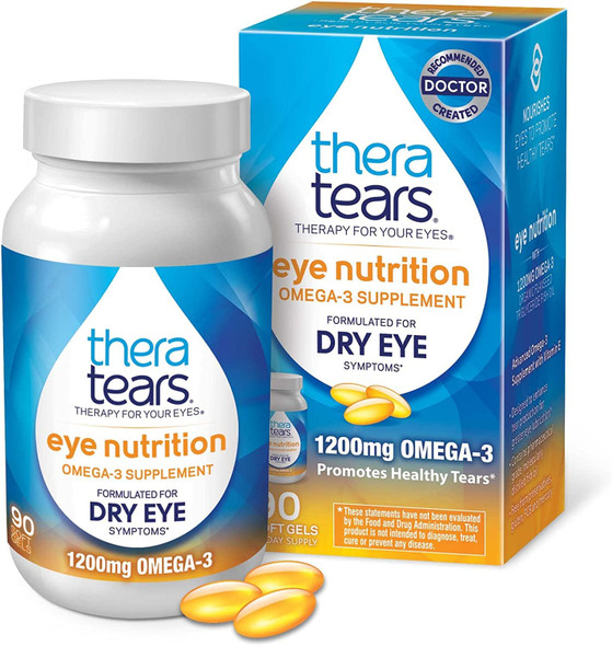 TheraTears 1200mg Omega 3 Supplement for Eye Nutrition, Organic Flaxseed Triglyceride Fish Oil and Vitamin E, 90 Count (Pack of 3)