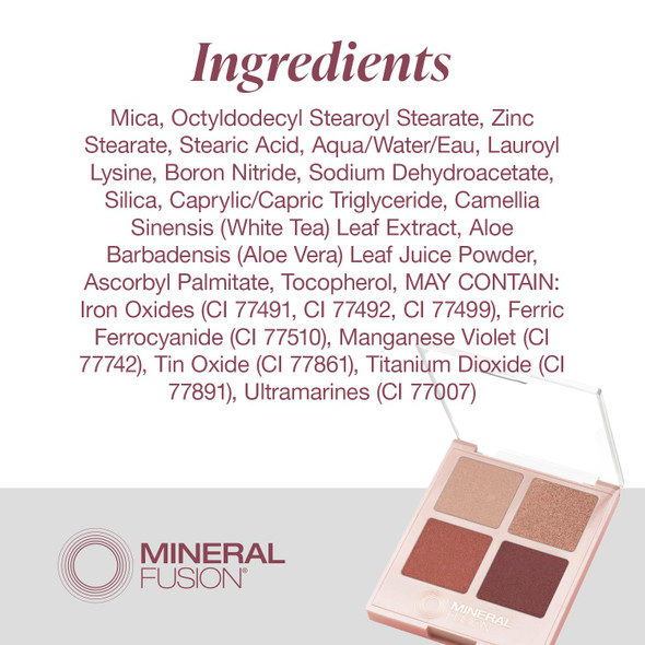 Mineral Fusion Eyeshadow Palette - Four Pressed Powder Shades in Matte, Glitter, and Shimmer Finishes - Natural, Lightweight Vegan Eye Makeup - (Girls Night Out)