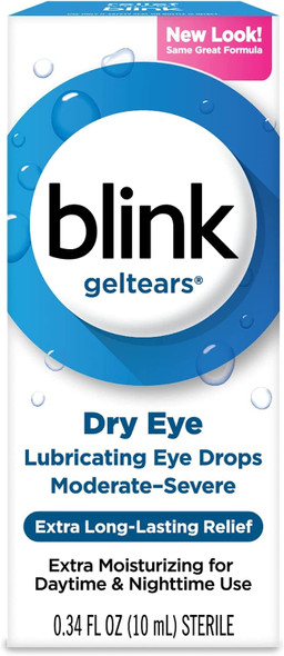 BLINK GelTears Eye Drops for Dry Eyes, Moisturizing & Soothing for Moderate to Severe Dry Eyes, Instantly Soothes, Moisturizes & Provides Long-Lasting Hydration for Day & Night Relief, 0.34 Fl Oz