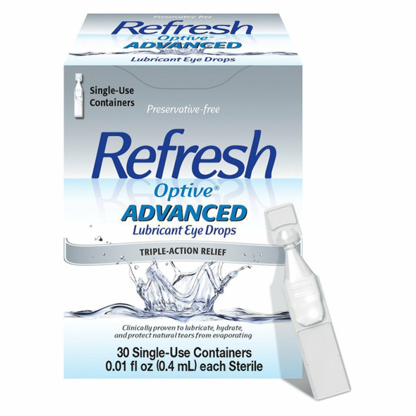 Refresh Optive Advanced Lubricant Eye Drops Triple Action Relief 30 Ct Pack of 2