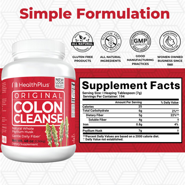 Health Plus Colon Cleanse Digestive Support | All Natural Daily Fiber for Toxin Elimination To Reduce Bloating | Supports Heart Health | 48 Ounces, 194 Servings