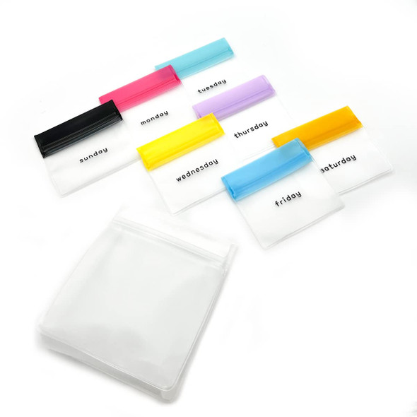 EZY DOSE Reusable 7-Day Pill Pouch Set, Durable Multi-Purpose Travel-Sized Baggies, Includes Days of The Week Labels w/Color for Easy Identification, Silicone Storage, Clear, BPA Free, TSA Approved