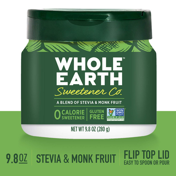 Whole Earth Stevia and Monk Fruit Plant-Based Sweetener, 9.8 Ounce Jar
