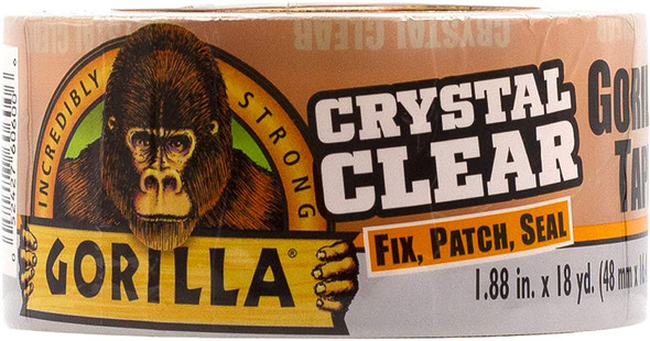 Gorilla Crystal Clear Repair Duct Tape, 1.88 x 9 yd, Clear, (Pack of 1)