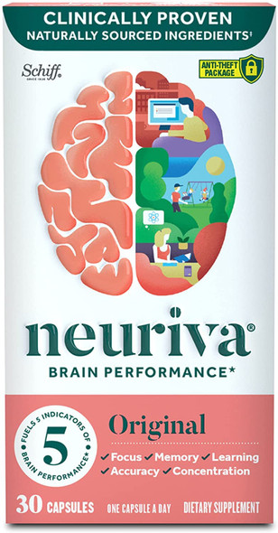 NEURIVA Original Brain Supplement for Memory, Focus & Concentration + Learning & Accuracy with Clinically Tested Nootropics Phosphatidylserine and Neurofactor, Caffeine Free, 30ct Capsules