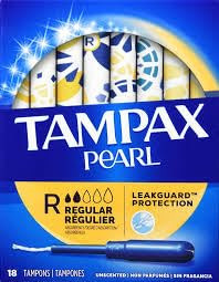 Tampax Pearl Tampons With LeakGuard Braid, Regular Absorbency, Unscented, Pack Of 18 Tampons