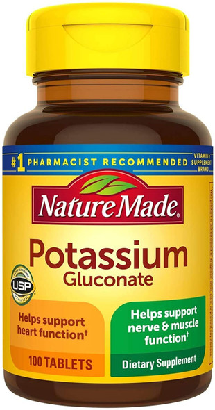 Nature Made Potassium Gluconate 550 mg, Dietary Supplement for Heart Health Support, 100 Tablets, 100 Day Supply