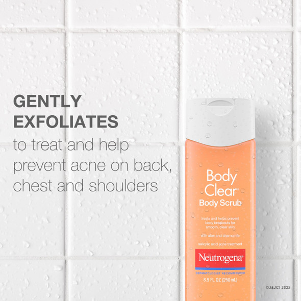 Neutrogena Body Clear Acne Body Scrub, Exfoliating Non-Comedogenic Cleanser, Salicylic Acid 2% Daily Wash Acne Medicine Treatment for Back, Chest & Shoulders, Microbead-Free, 8.5 Fl Oz