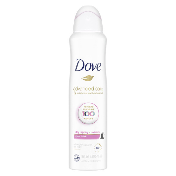 Dove Advanced Care Invisible Dry Spray Antiperspirant Deodorant No White Marks on 100 Colors Clear Finish 48-Hour Sweat and Odor Protecting Deodorant for Women 3.8 oz