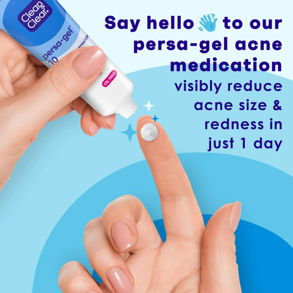 Clean & Clear Persa-Gel 10 Oil-Free Acne Spot Treatment with Maximum Strength 10% Benzoyl Peroxide, Topical Pimple Cream Visibly Reduces Acne in One Day, Fragrance-Free, 1 fl. oz