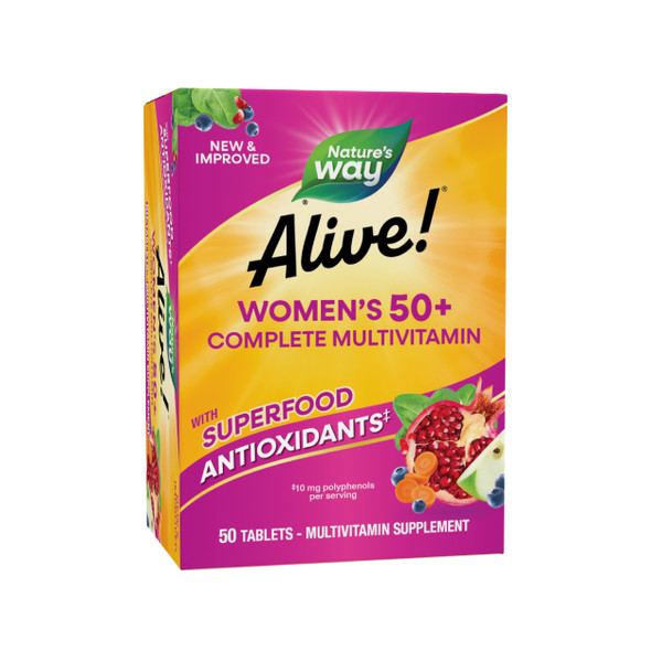 Nature's Way Alive! Women's 50+ Complete Multivitamins, Supports Healthy Heart, Brain, Bones*, Superfood Antioxidants(1), B-Vitamins, Gluten Free, 50 Tablets (Packaging May Vary)
