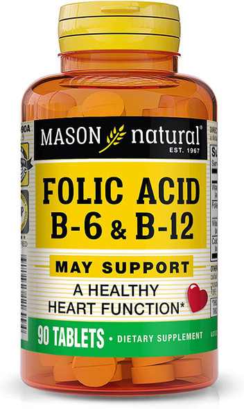 MASON NATURAL Folic Acid with B,6 & B,12, 90 Day Supply, Supports Normal Heart Health and Metabolic Function