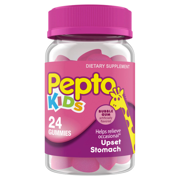 Pepto Kids Gummies, Helps Relieve Occasional Upset Stomach, Acid Indigestion, Sour Stomach and Heartburn, 24 Gummies