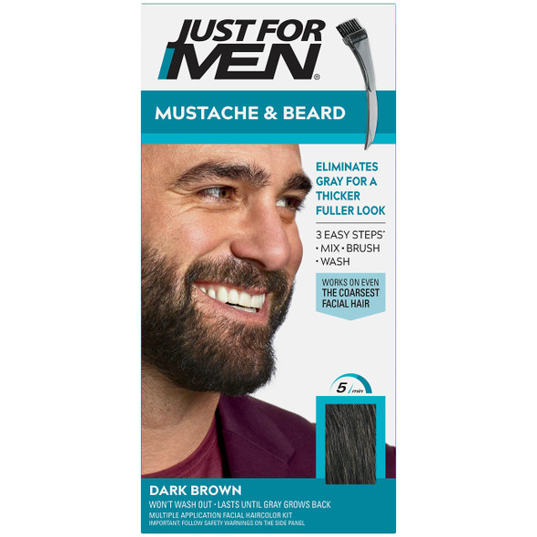 Just For Men Mustache & Beard, Beard Coloring for Gray Hair with Brush Included - Color: Dark Brown, M-45