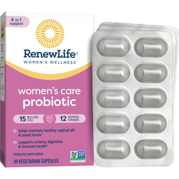 Renew Life Women's Probiotic Capsules, Supports pH Balance for Women, Vaginal, Urinary, Digestive and Immune Health, L. Rhamnosus GG, Dairy, Soy and Gluten-Free, 15 Billion CFU - 30 Ct