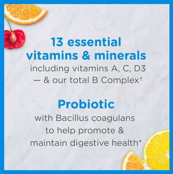 Zarbee's Kid's Complete Multivitamin + Probiotic Gummies with Vitamins A B C D E & zinc for Digestive Health Easy To Chew Kids Daily Multivitamin Gummies Natural Fruit 70 Count