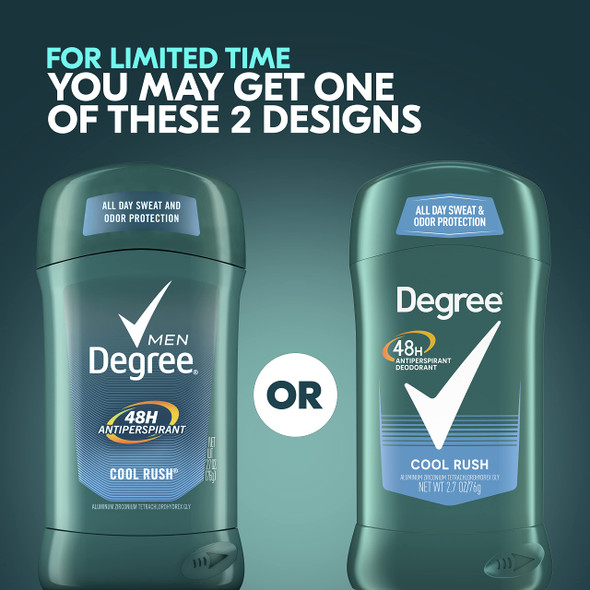 Degree Men Original Antiperspirant Deodorant 48-Hour Odor Protection Cool Rush Mens Deodorant Stick 2.7 oz, 2 Count