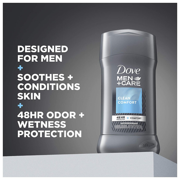Dove Men+Care Antiperspirant Deodorant Stick Clean Comfort 72-Hour Sweat & Odor Protection Antiperspirant for Men With 1/4 Moisturizing Cream 2.7 oz