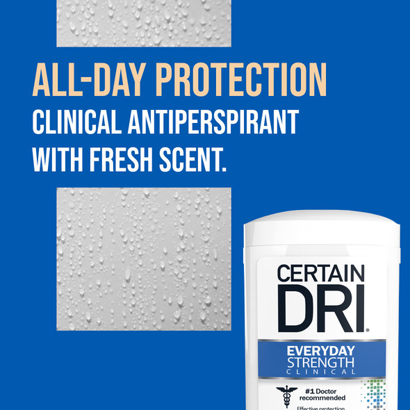 Certain Dri Everyday Strength Clinical Antiperspirant, 72-Hour Sweat Protection for Hyperhidrosis, Doctor-Recommended, Travel-Friendly, Fresh Scent, 2.6 oz, (Pack of 1)