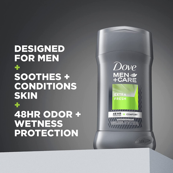 Dove Men+Care Extra Fresh Men's Antiperspirant Deodorant Stick Extra Fresh With 72-hour sweat & odor protection with 1/4 Moisturizing Cream & Long-lasting Citrus Scent 2.7 oz