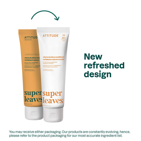 ATTITUDE Volume and Shine Hair Conditioner, For Thin Hair, Naturally Derived Ingredients, Vegan Detangler, Dermatologically Tested, Soy Protein & Cranberries, 8 Fl Oz