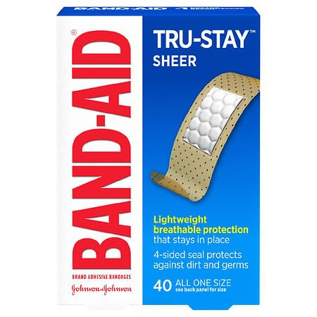 Band-Aid Brand Tru-Stay Sheer Strips Adhesive Sterile Bandages for First Aid & Wound Protection, Individually Wrapped Wound Care Bandages for Minor Cuts & Scrapes, All One Size, 40 ct