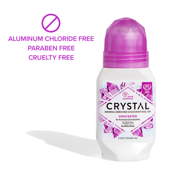 CRYSTAL Mineral Deodorant Roll-On Unscented Body Deodorant With 24-Hour Odor Protection, Aluminum Chloride & Paraben Free, 2.25 FL OZ (Packaging May Vary)