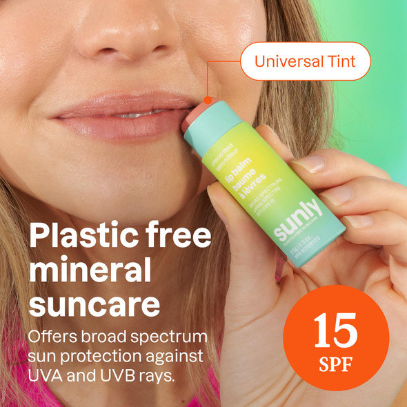 ATTITUDE Tinted Lip Balm with SPF 15, EWG Verified, Plastic-Free, Broad Spectrum UVA/UVB Protection with Zinc Oxide, Vegan, Unscented, 0.3 Ounce