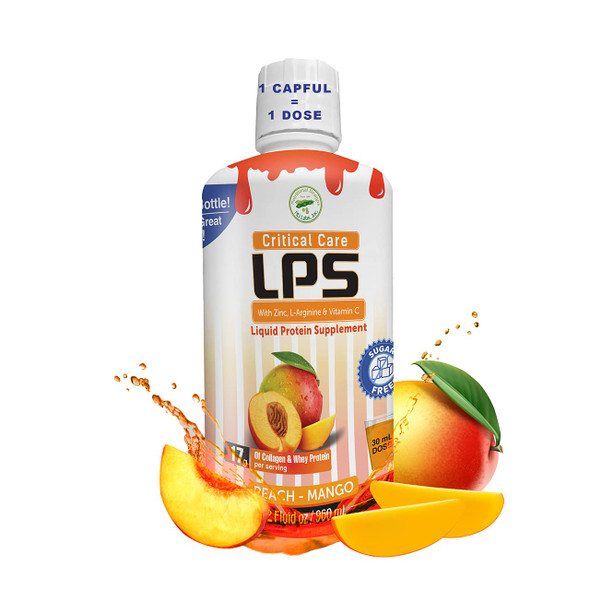Nutritional Designs LPS Liquid Collagen & Whey Protein Supplement, Sugar-Free, Non-GMO Drink, Promotes Healthy Skin & Hair for Men & Women. (Critical Care) Peach Mango