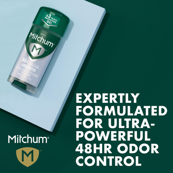 Mitchum Mens Triple Odor Protection Antiperspirant & Deodorant Gel, Unscented, 48HR Protection, 2 pack