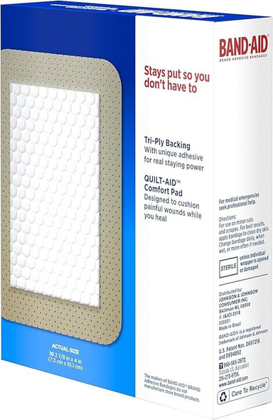 Band-Aid Brand Tru-Stay Adhesive Pads, Sterile Sheer Bandages for First Aid & Wound Care, Pad Covers & Protects Minor Cuts, Scrapes & Burns, Lightweight, Large Size, 10 Count