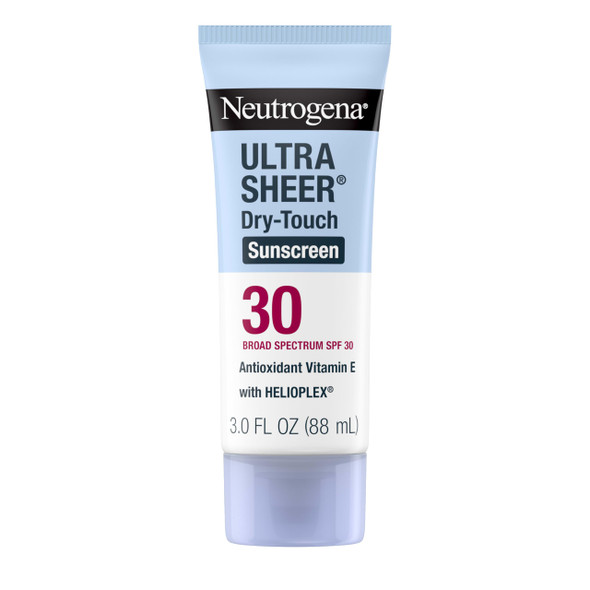 Neutrogena Ultra Sheer Dry-Touch Sunscreen For Face & Body, SPF 30 Broad Spectrum UVA/UVB Protection, Lightweight Water Resistant & Non-Greasy, Travel Size Sunscreen, 3 fl. oz
