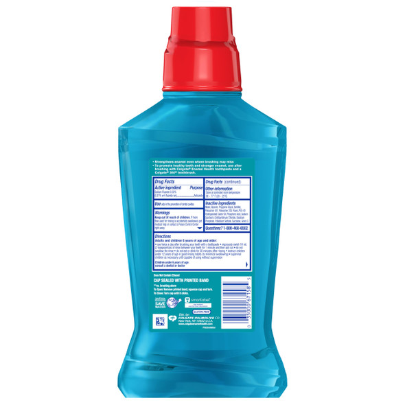 Colgate Enamel Strength Fluoride Mouthwash, Replenish Enamel & Anticavity Protection, Alcohol Free, Fresh Mint, 16.9 Ounce