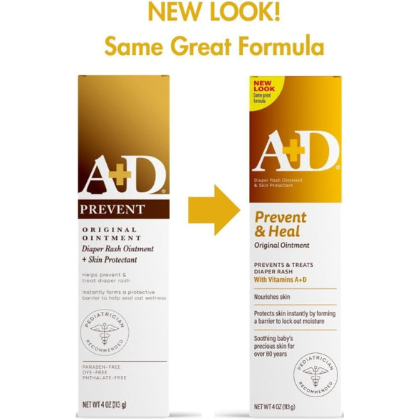 A+D Original Diaper Rash Ointment Prevents & Treats Diaper Rash, Moisturizing Skin Protectant with Vitamins A & D, Healing Skin Ointment for Dry and Cracked Skin 4oz