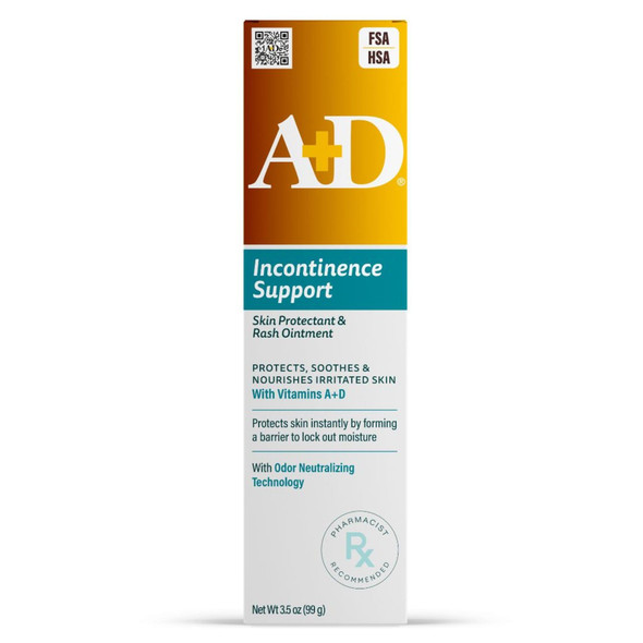 A+D Incontinence Support Skin Protectant & Rash Ointment  Treats & Prevents Incontinence Rash, Soothes Chafed Skin, Odor Neutralizing Technology - 3.5oz
