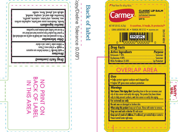 Carmex Classic Lip Balm, Lip Protectant Sunscreen SPF 15, 0.15 oz (Pack of 12)