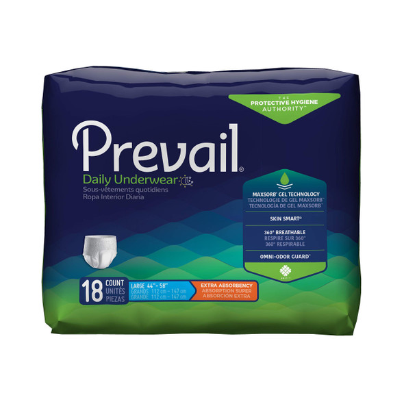 Prevail Daily Protective Underwear - Unisex Adult Incontinence Underwear - Disposable Adult Diaper for Men & Women - Maximum Absorbency - Large - 18 Count (Pack of 4)