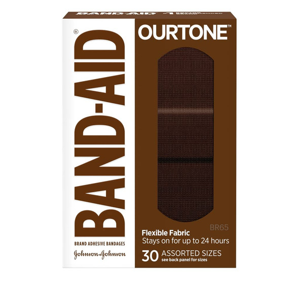 Band-Aid Brand Ourtone Adhesive Bandages, Flexible Protection & Care of Minor Cuts & Scrapes, Quilt-Aid Pad for Painful Wounds, BR65, Assorted Sizes, 30 ct