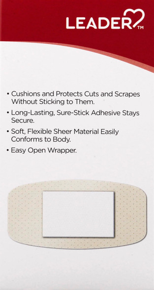 Leader Sheer XL Adhesive Bandages, Packs ofBlends with Skin, Helps Prevent Infection, Long Lasting, First Aid and Wound Care Protection, Compare to Band-Aid, All One Size 2" x 4", 10 ct.
