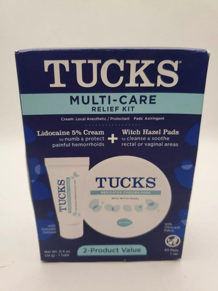 Tucks Multi-Care Relief Kit  40 Count Witch Hazel Pads & 0.5 oz. Lidocaine Cream - Protects from Irritation, Hemorrhoid Treatment Medicated Pads Used by Hospitals