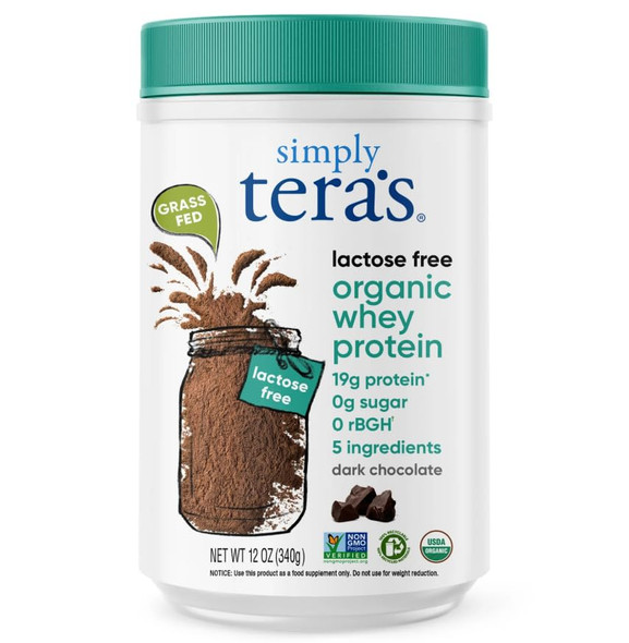 Simply tera's Organic Whey Protein Powder - Grass Fed Whey Protein Powder Without Artificial Sweeteners, Clean, Non-GMO, Gluten-Free - Dark Chocolate, 12 Oz