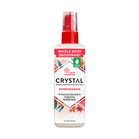 CRYSTAL Mineral Deodorant Spray- Body Deodorant With 24-Hour Odor Protection, Non-Staining Pomegranate Spray, Aluminium Chloride & Paraben Free, 4 FL OZ
