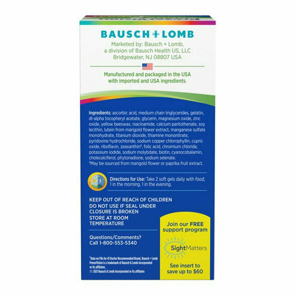 Bausch & Lomb PreserVision Areds 2 Eye Vitamin Softgel Vitamin Supplement 80 ct