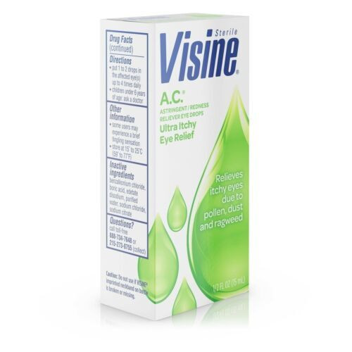 Visine AC Eye Drops Seasonal Itching Burning Redness Reliever Sterile 0.5 oz