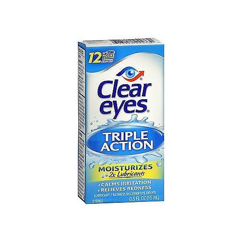 Clear Eyes Triple Action Lubricant Sterile Eye Drops Relieves Redness 0.5 Fl Oz