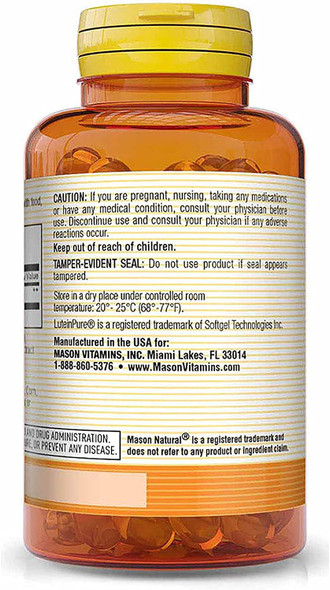 MASON NATURAL Lutein 20 mg with Vitamin E - Healthy Vision and Eye Function, Supports Eye Health, 30 Softgels