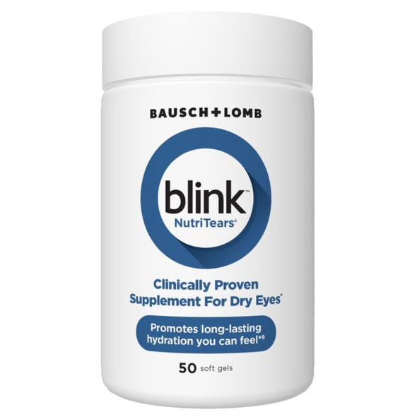 Blink NutriTears Clinically Proven Supplement for Dry Eyes, Eye Care with Lutein & Zeaxanthin and Vitamin D to Hydrate Eyes from Within for Long-Lasting Relief, 50 Softgels